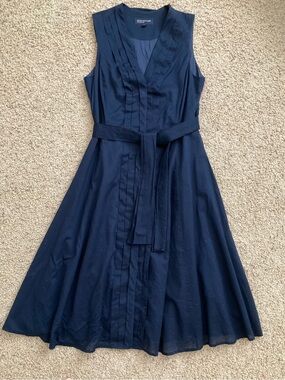 Jones New York Navy Sleeveless Midi Dress with Self-Tie Belt